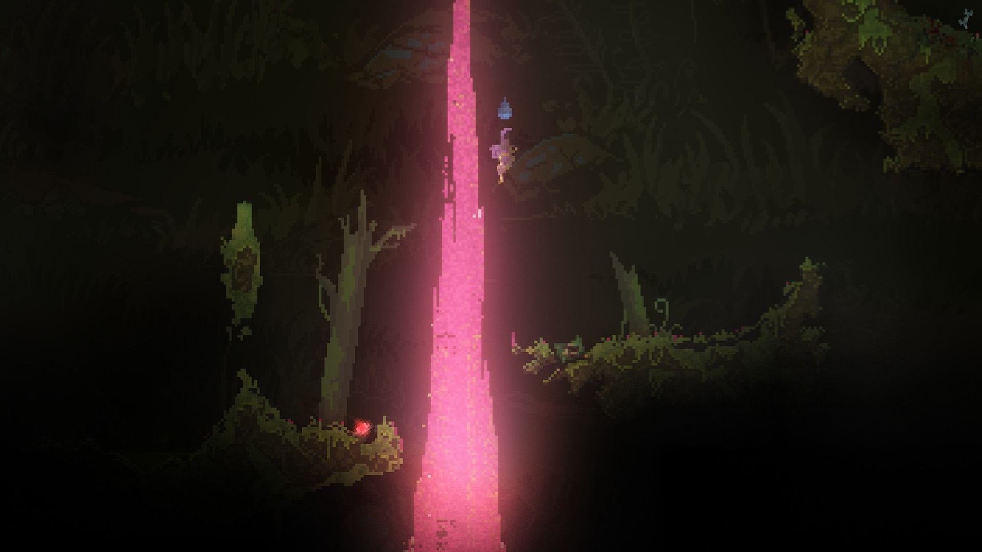 Скриншот из ПК-версии игры Noita, сделанной на самописном движке Falling Everything